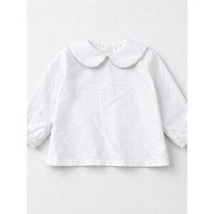 Busy Bees Smocks white long sleeve cotton shirt Peter Pan collar sage piping